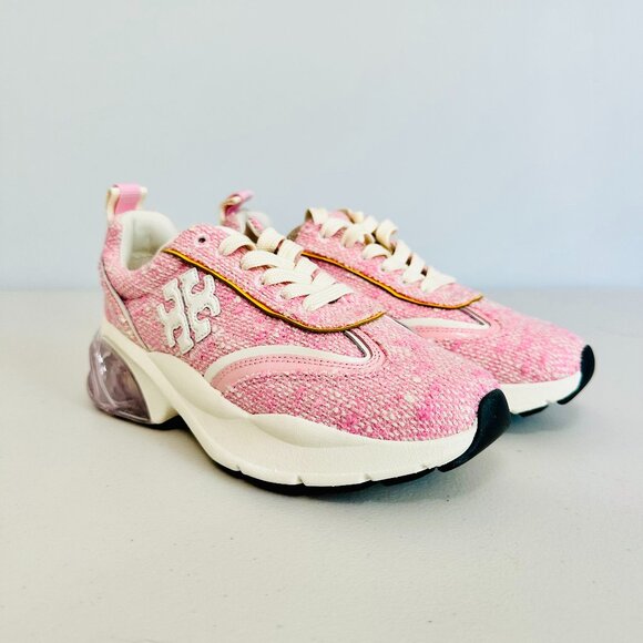 NEW TORY BURCH TWEED AND LEATHER PINK BARBIE BARBIECORE SNEAKERS - Picture 1 of 10